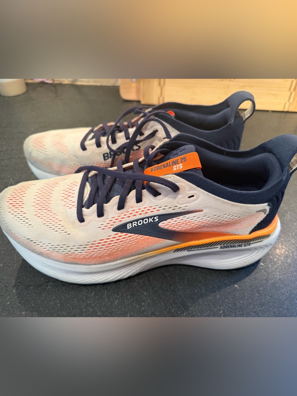 Brooks Adrenaline GTS 25 Men’s Running Shoes - White, Orange & Navy.